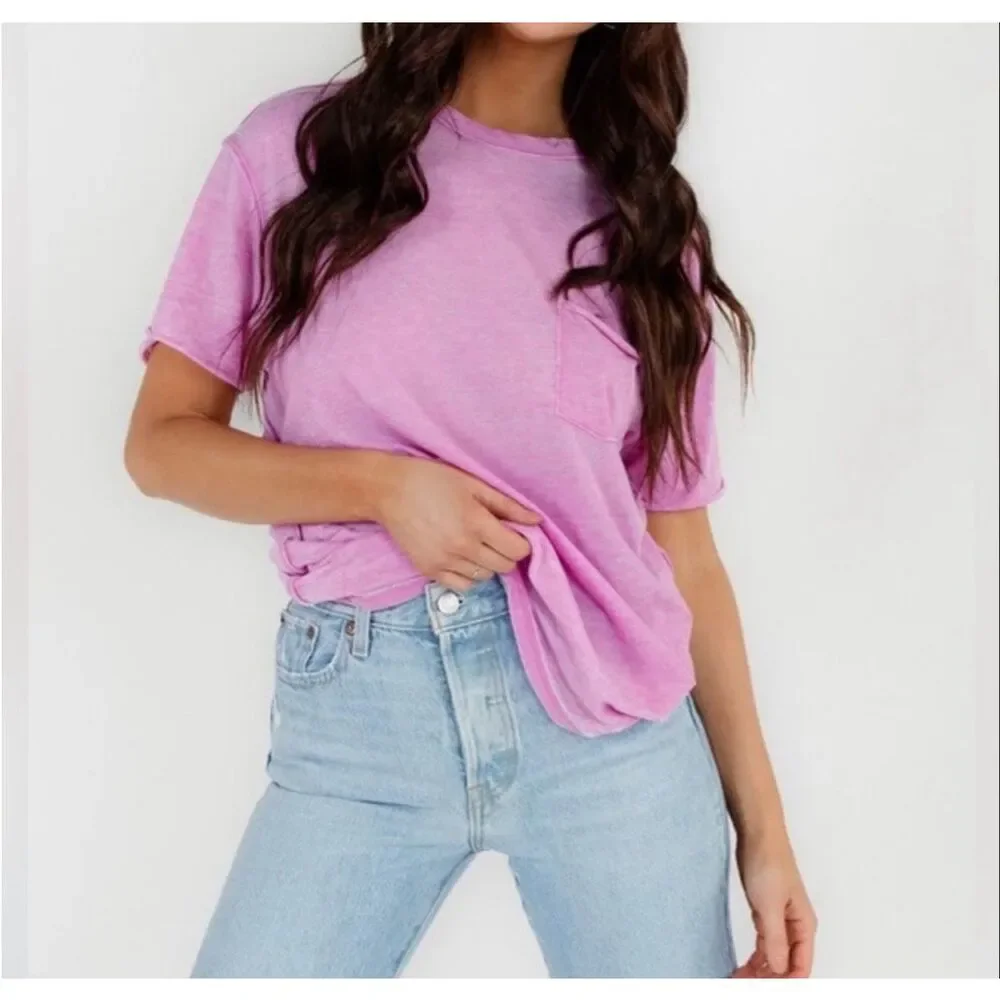 Free People X We The Free Vella Pocket Burnout Oversized Tee pink XS NEW